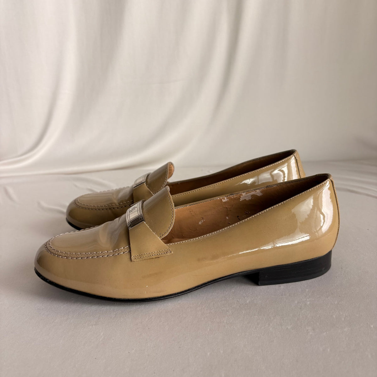 Vintage Ralph Lauren Tan Patent Leather Loafers - Silver Hardware
