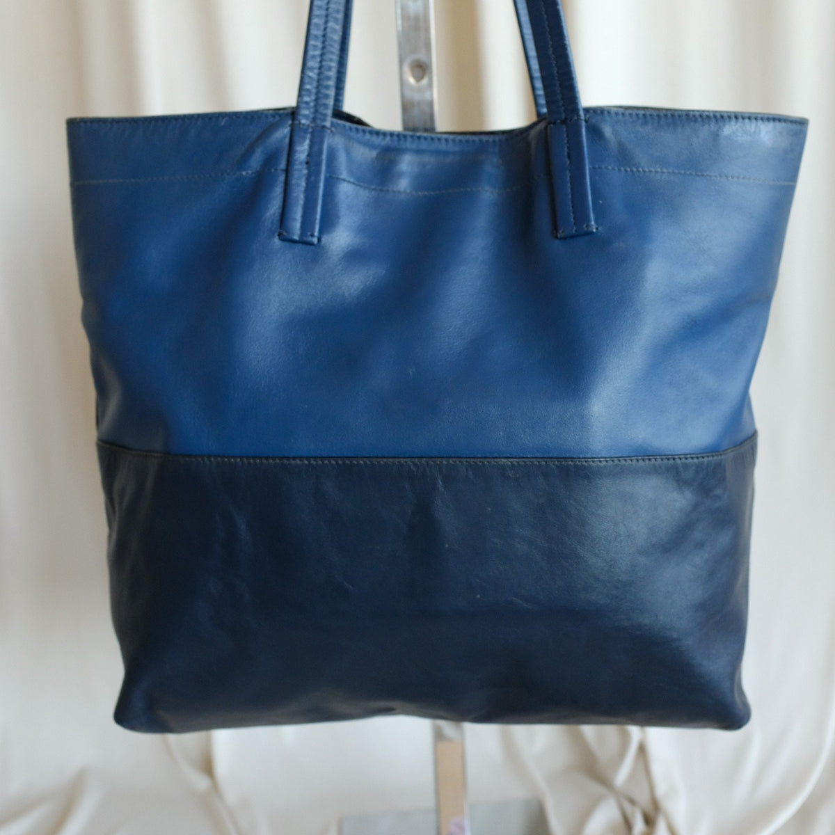 MIU MIU Vitello Soft Leather Shopping Tote Bag - Blue & Navy Two-Tone w/ COA