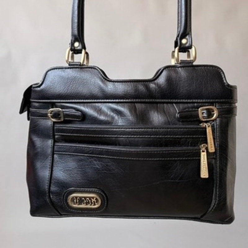 Vintage Ambassador Black Leather Bag - Gold Hardware, 90s