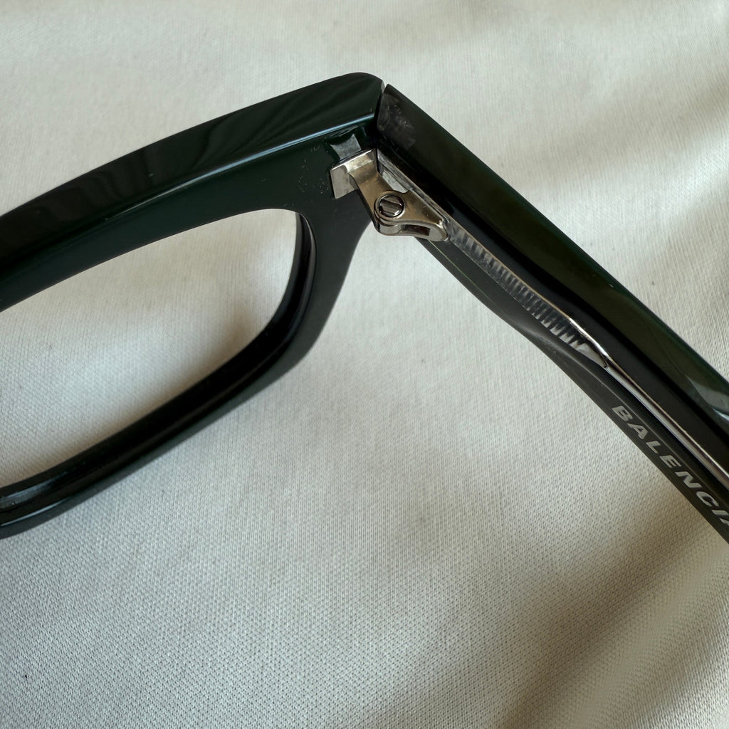 Balenciaga BB0242O Eyeglass Frames  - Shiny Dark Green Acetate, Logo Temples