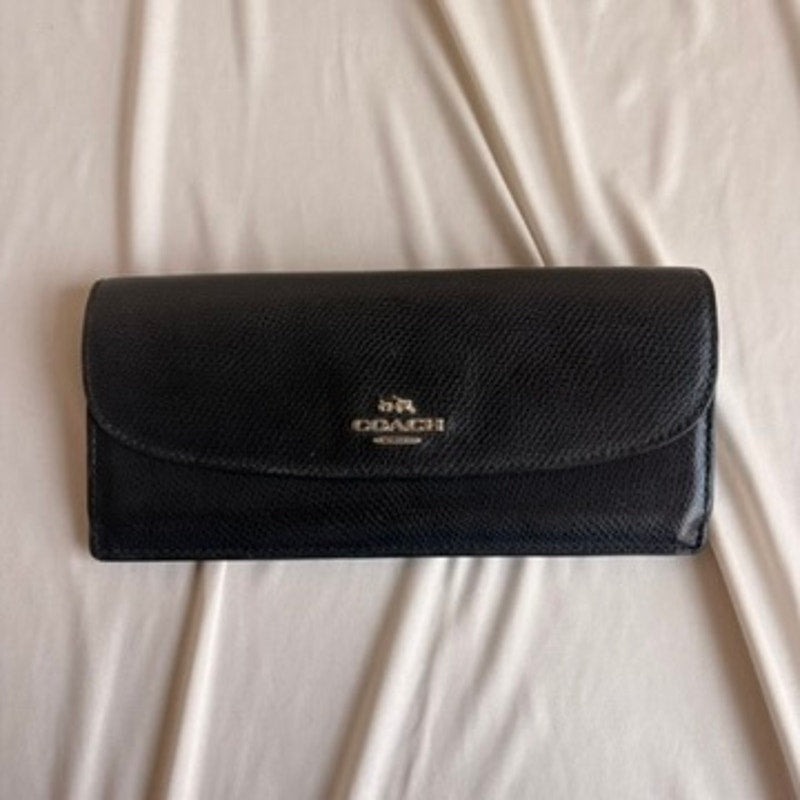 Coach Slim Envelope Wallet - Black, Crossgrain Leather, 8 Card Slots