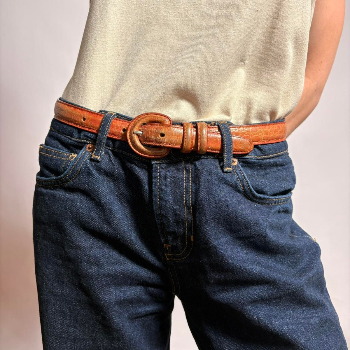 Vintage Italian Calfskin Croc Belt - L 34"