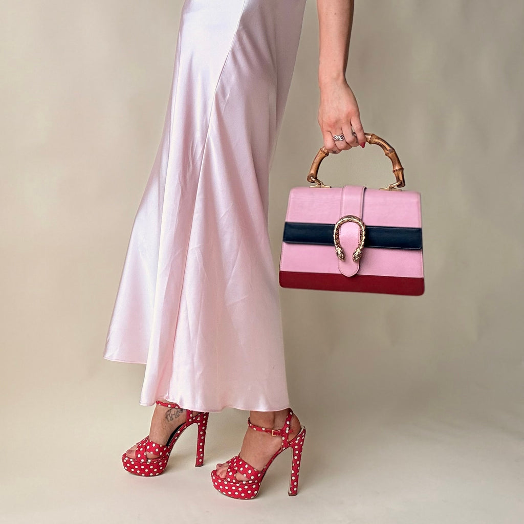 Gucci Dionysus Bamboo Medium Top Handle Bag Pink Leather Sylvie Web Strap