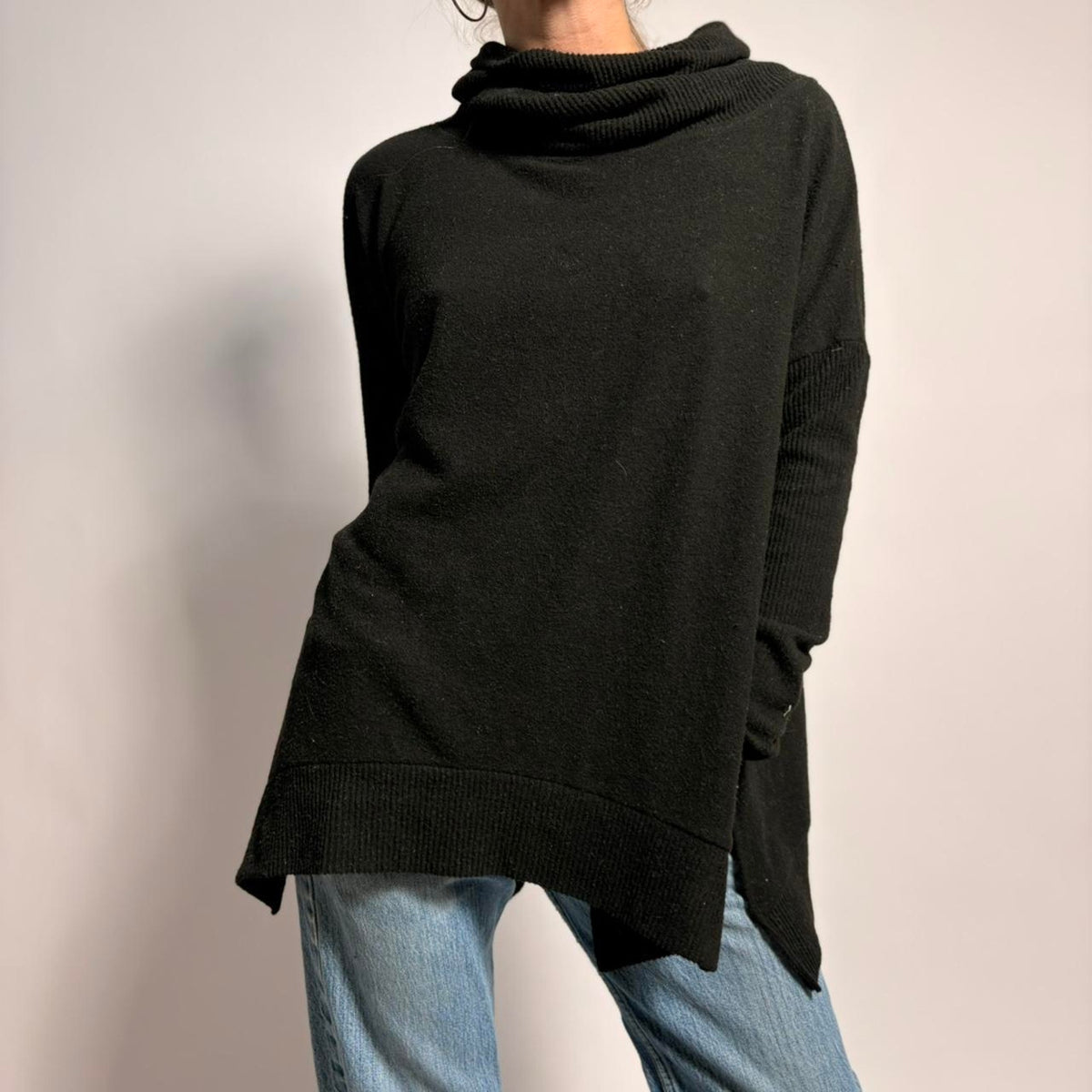 Sweet Romeo Black Cowl Neck Sweater - Oversized, Size Medium