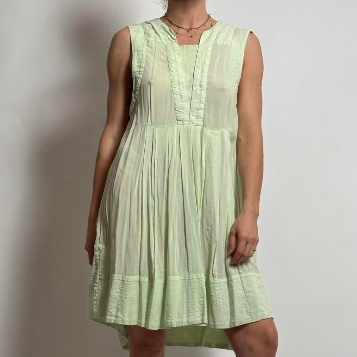 Tambourine Seafoam Green Pleated Dress - Sleeveless, Cotton, XS (Fits M/L)