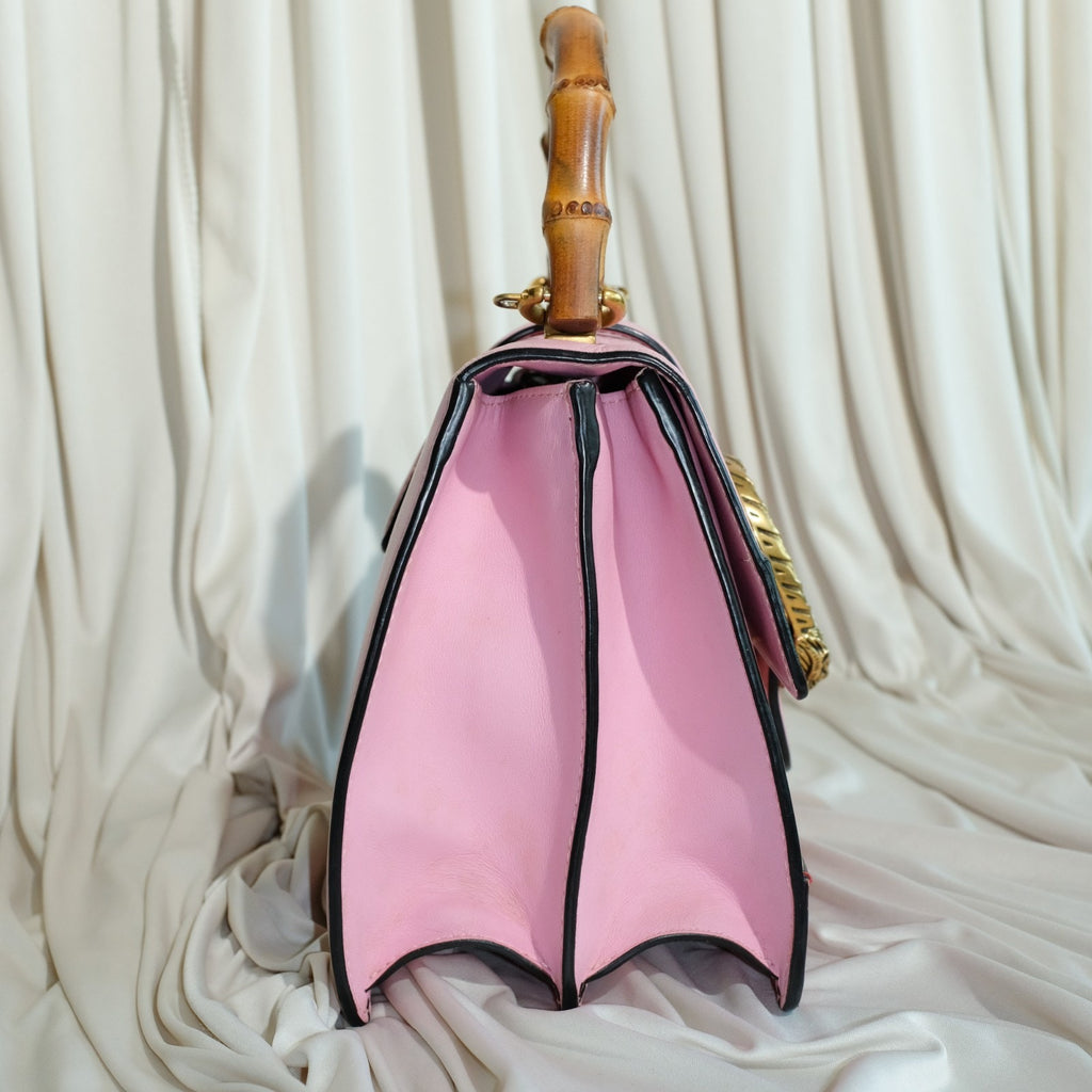 Gucci Dionysus Bamboo Medium Top Handle Bag Pink Leather Sylvie Web Strap