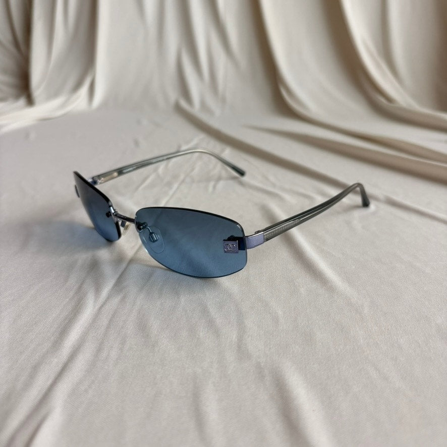 Vintage Chanel 4002 Rimless Sunglasses - Light Blue Gradient, Silver CC Logo