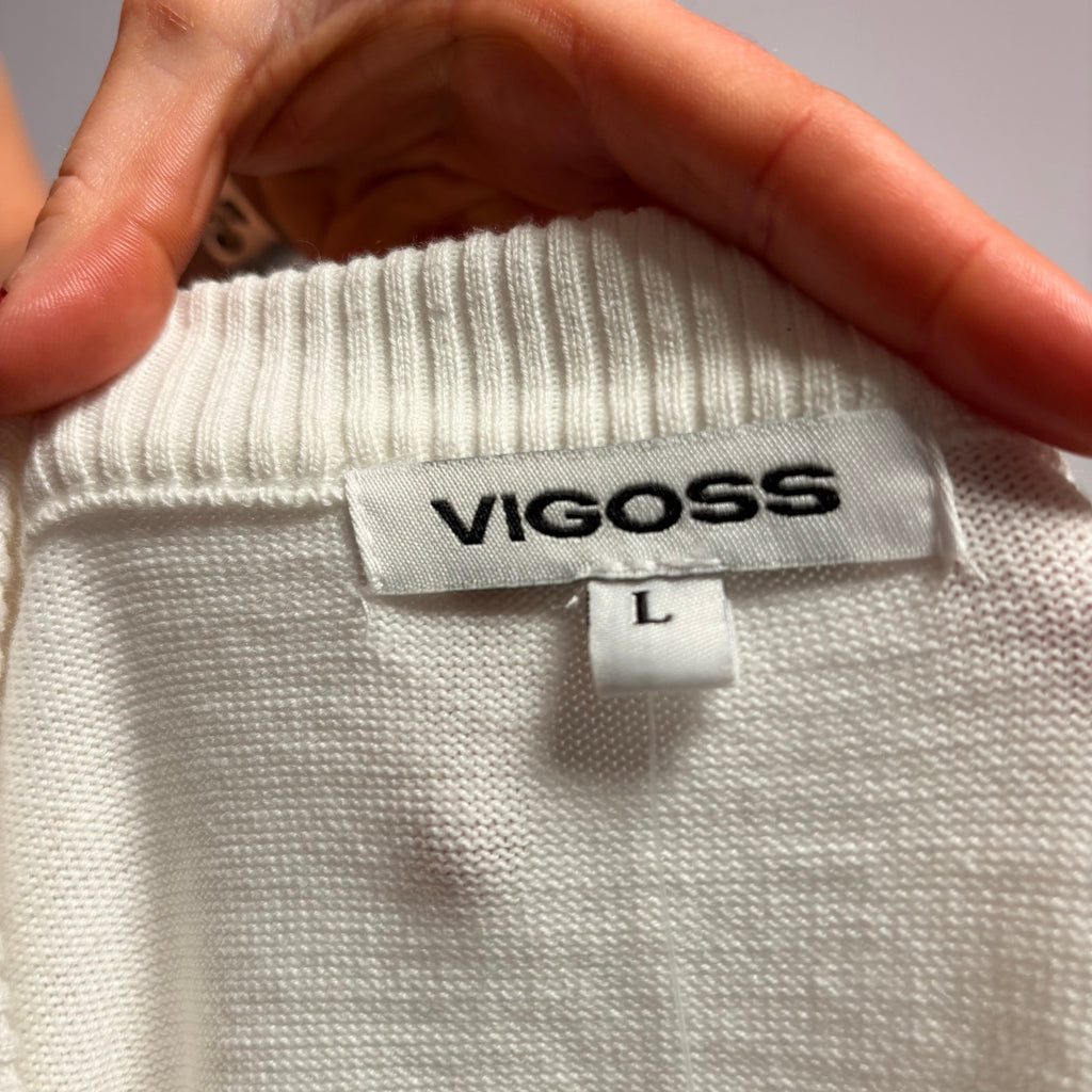 Vigoss White Crew Neck Sweater - NWT, Size Large