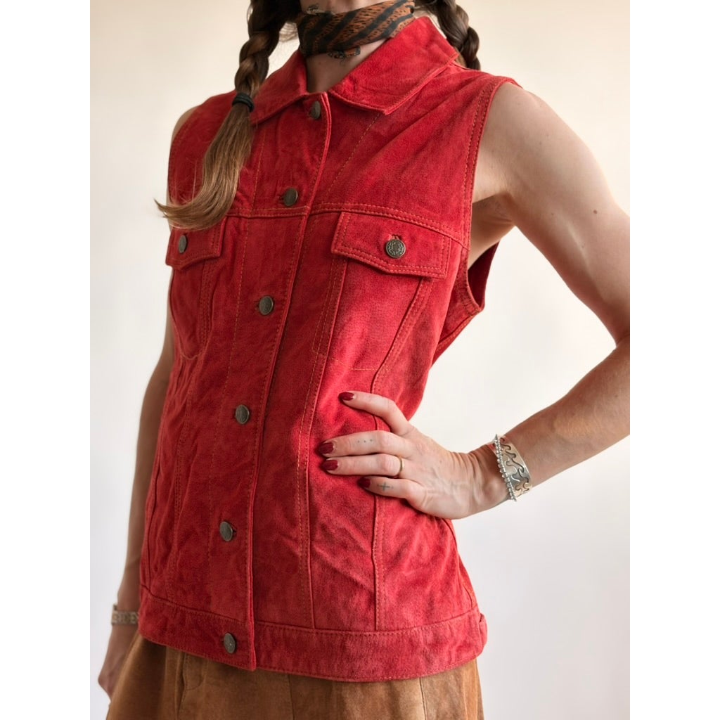 Brandon Thomas Red Suede Western Trucker Vest