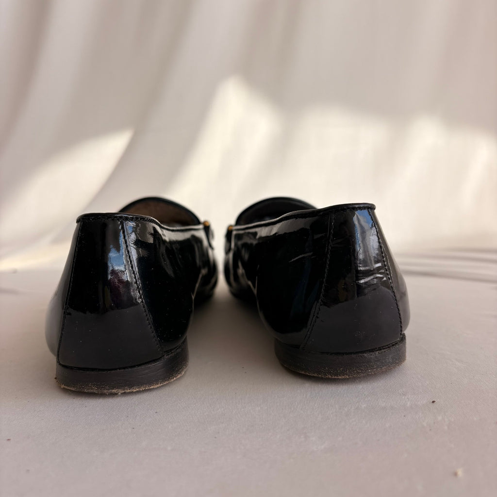 Vintage Joan & David Black Patent Leather Loafers - Gold Chain Hardware