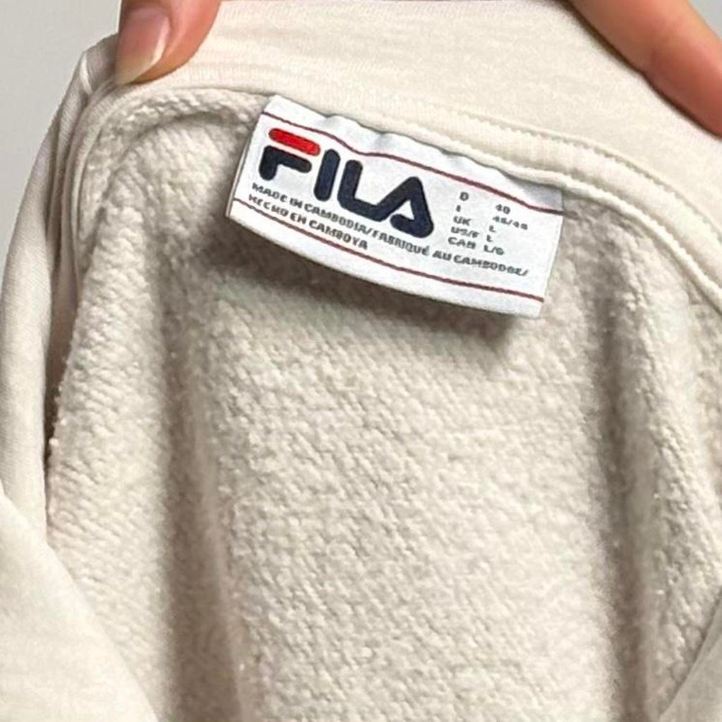 Cream FILA Hoodie | Pink Logo | Cozy Large