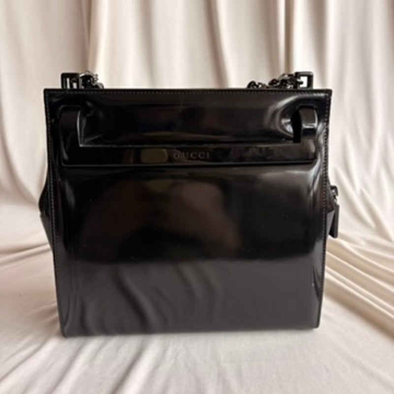 Vintage Gucci Tom Ford Era Black Patent Leather Chain Tote