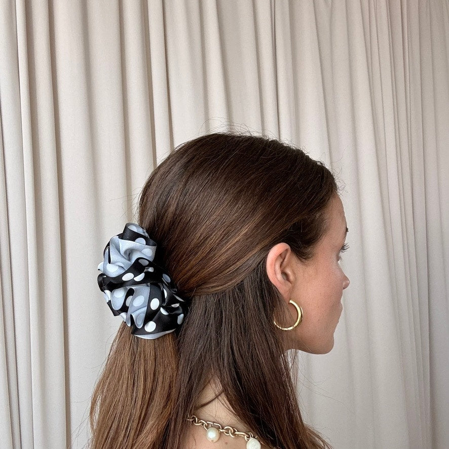 Black & White Polka Dot Ribbon Clip - Gathering Detail, Vintage