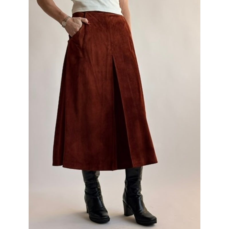 Vintage Burnt Orange Genuine Suede Midi Skirt