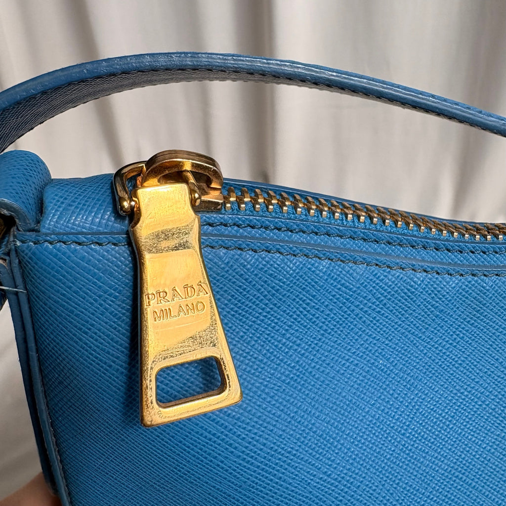 Prada Saffiano Lux Leather Shoulder Bag - Cobalt Blue