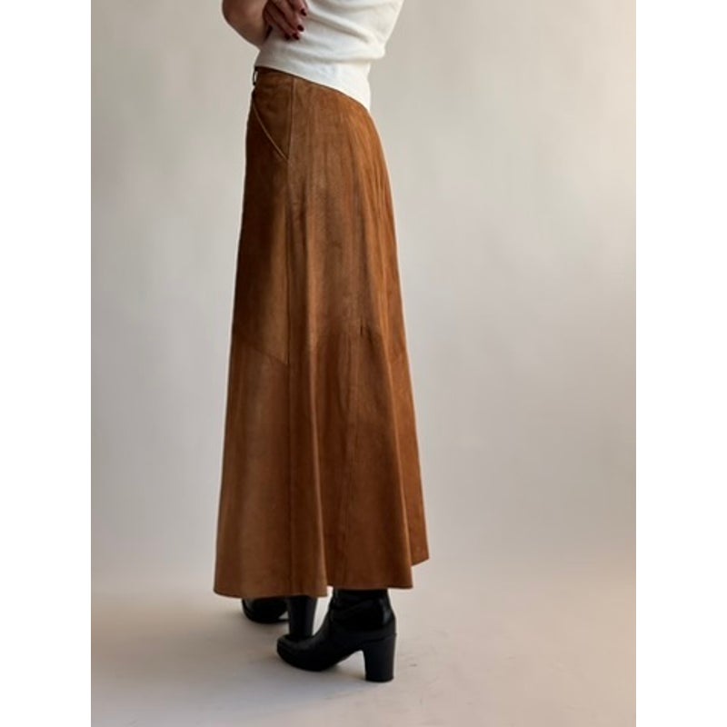 Vintage Bergdorf Goodman Light Brown Suede A-Line Maxi Skirt