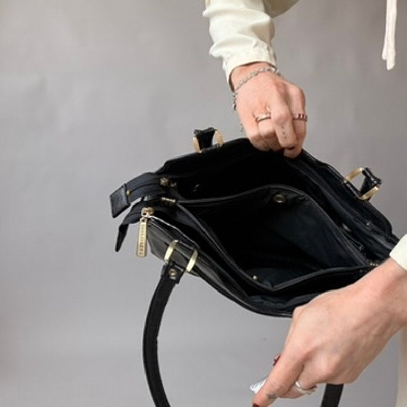 Vintage Ambassador Black Leather Bag - Gold Hardware, 90s