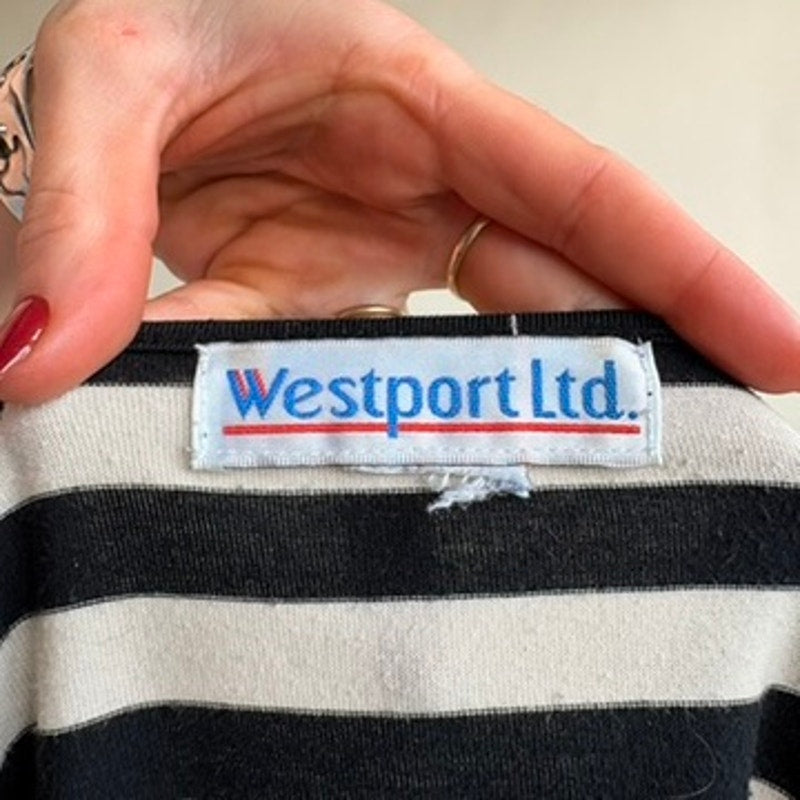 Westport LTD. Striped T-Shirt - Black & Cream, Soft Cotton Blend, Size Medium