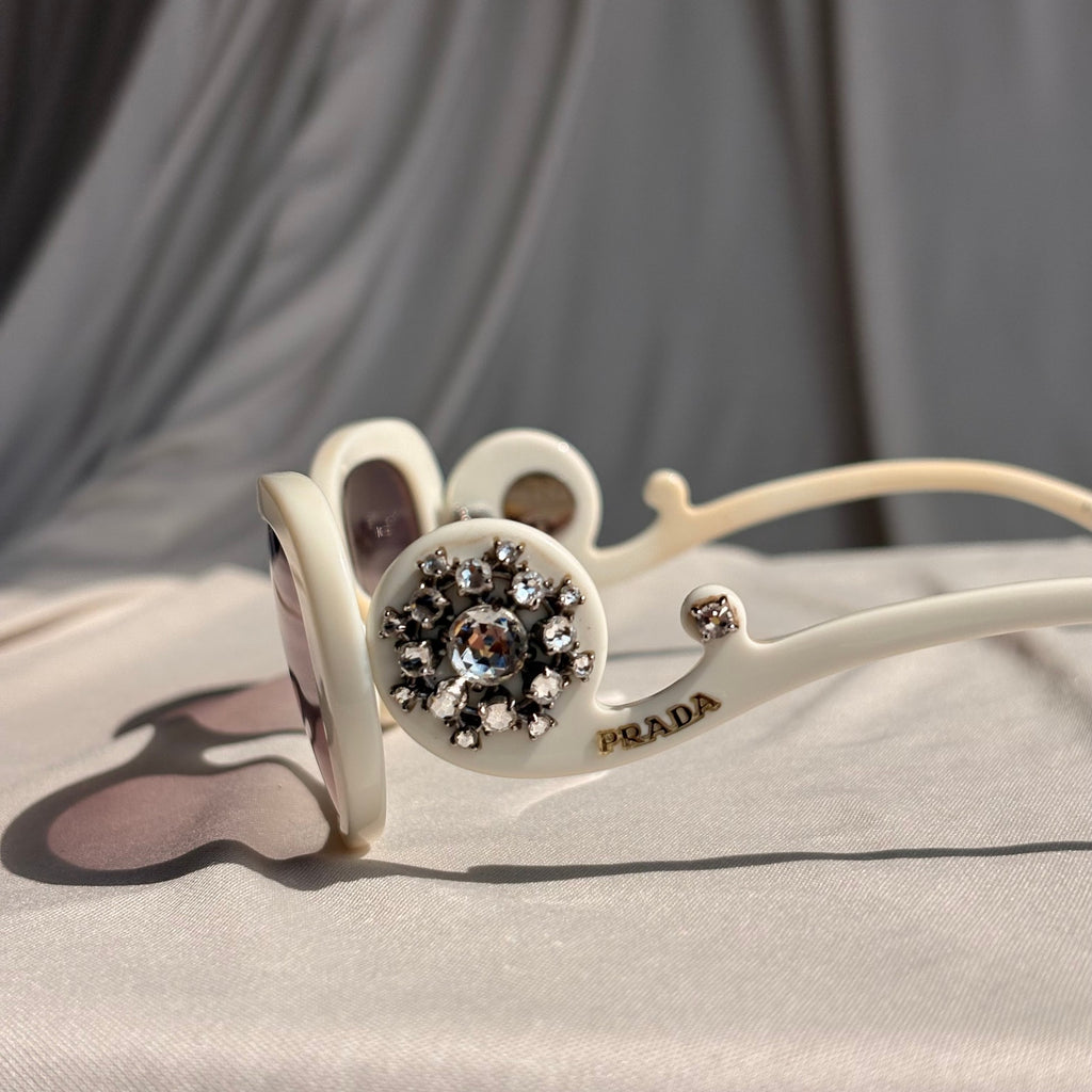 Prada Crystal Absolute Collection 33P Minimal Baroque Sunglasses - White, Crystal