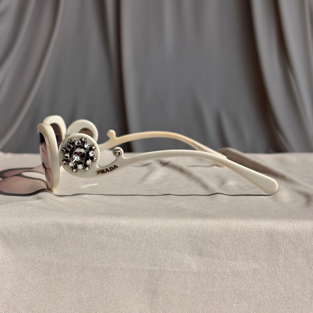 Prada Crystal Absolute Collection 33P Minimal Baroque Sunglasses - White, Crystal