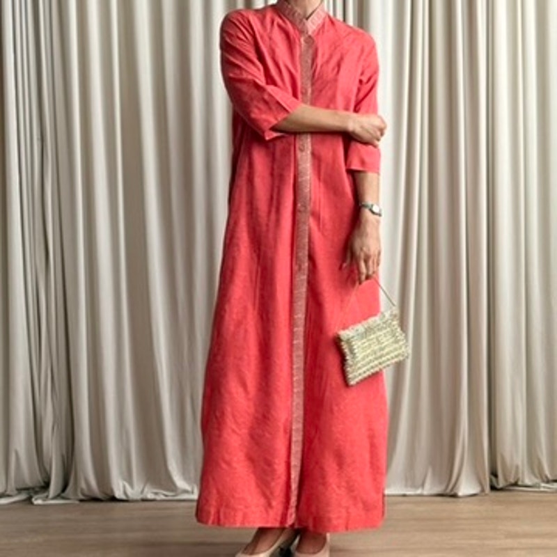 Julius Lonseheiy Coral Maxi Tunic - Floral, Gold Trim, 3/4 Sleeve, Fits M