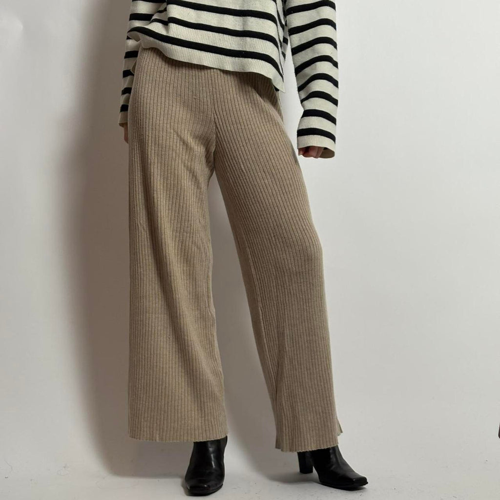 The Drop Tan Knit Wide Leg Lounge Pants | S
