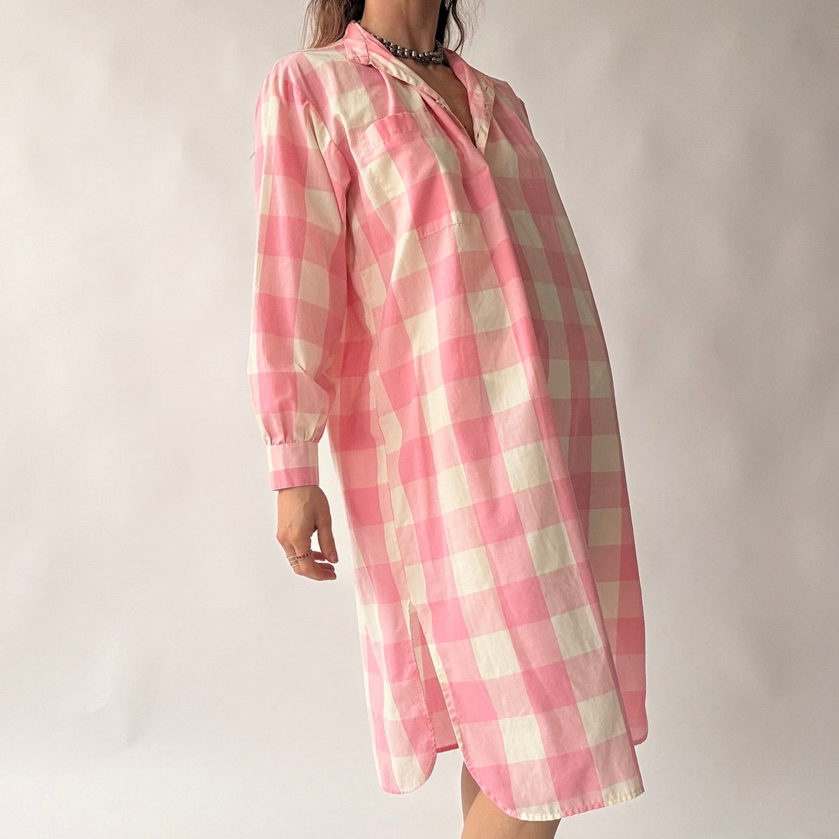 Vintage Michele Small Pink Buffalo Check Shirtdress w/ Pocket - Small