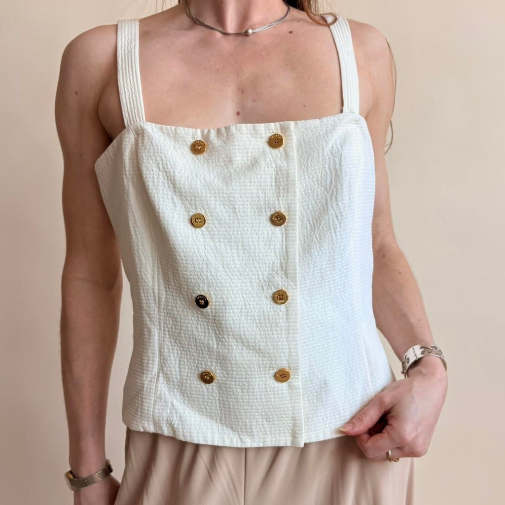 Worth Double-Breasted White Button-Down Top - Made in USA, Size M
