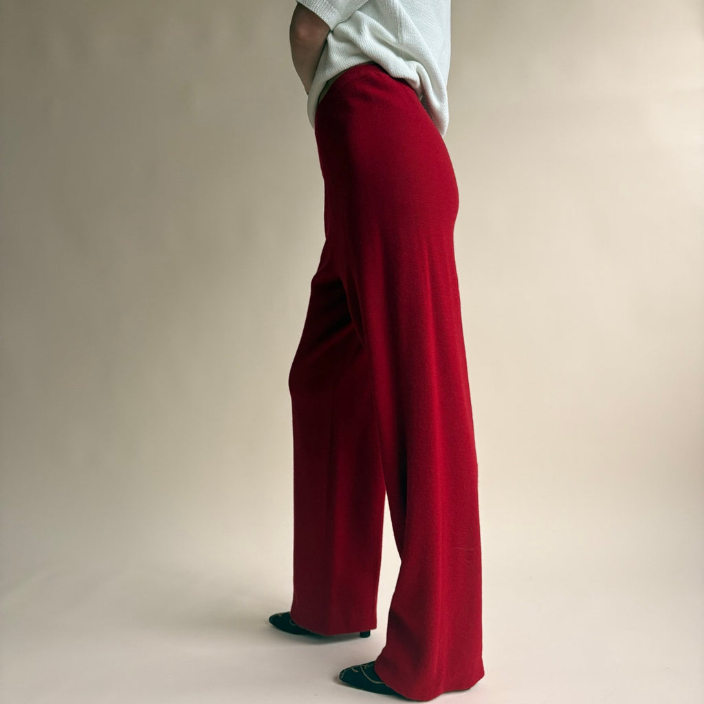 Jones & Co Red Wide Leg Knit Trousers - High Waisted, Size Small