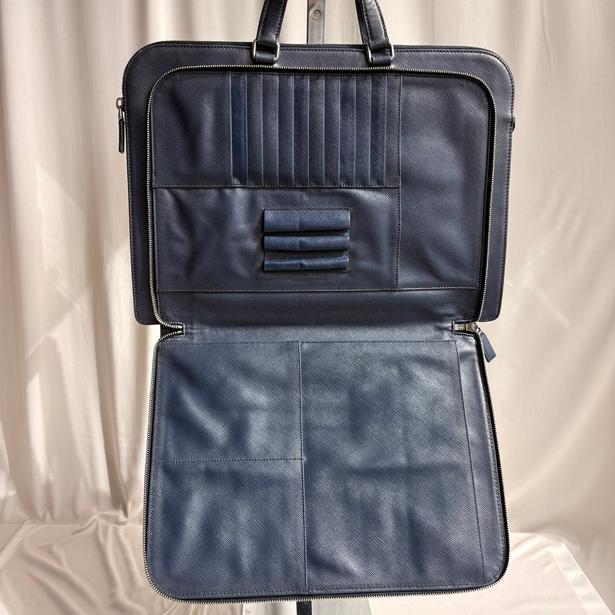 Prada Saffiano Leather Briefcase Bag - Dark Navy Blue