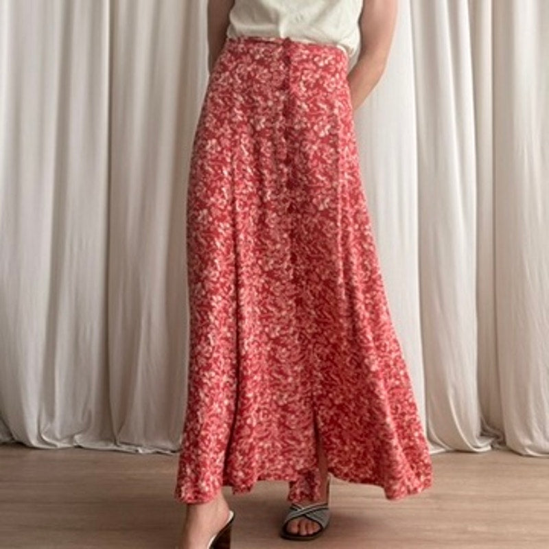 Equation Pink Maxi Skirt - 90s, A-Line, Button Front - Size M