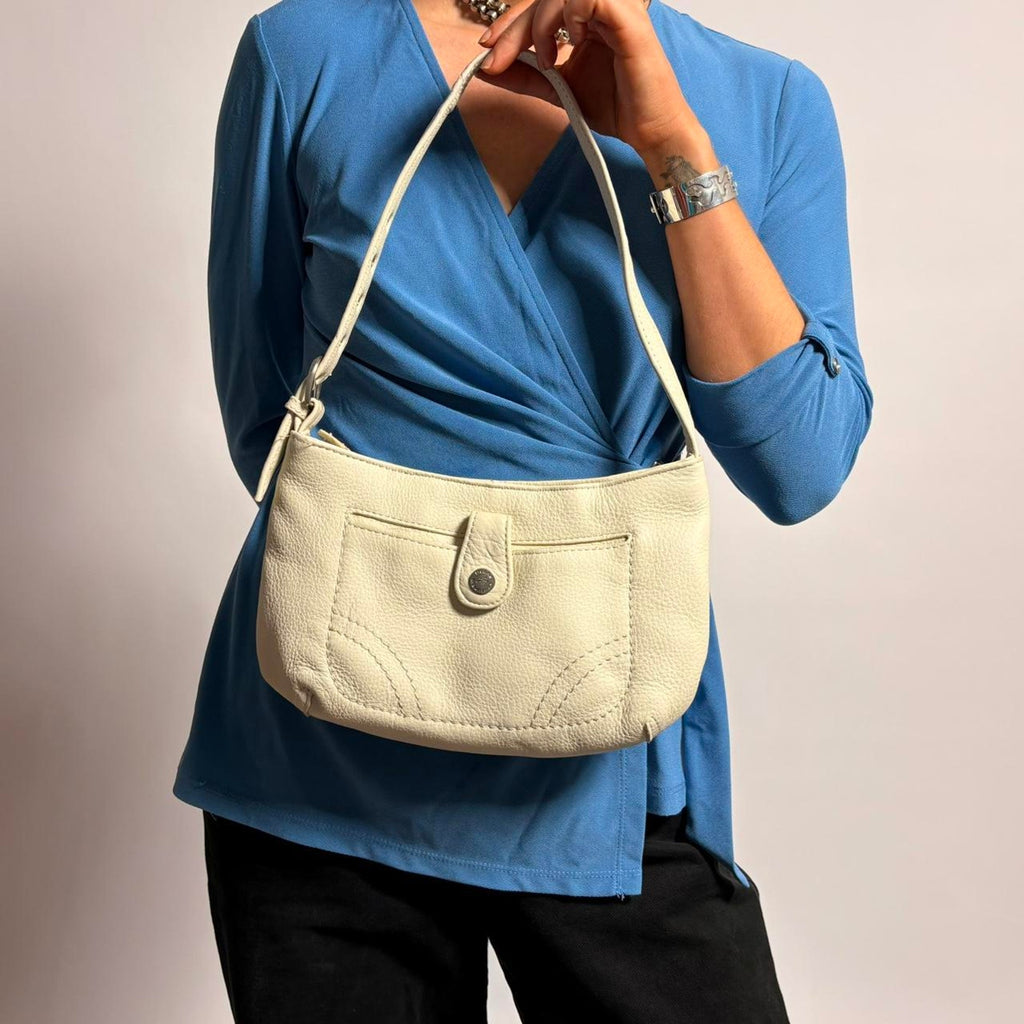 Vintage Stone Mountain Cream Leather Shoulder Bag