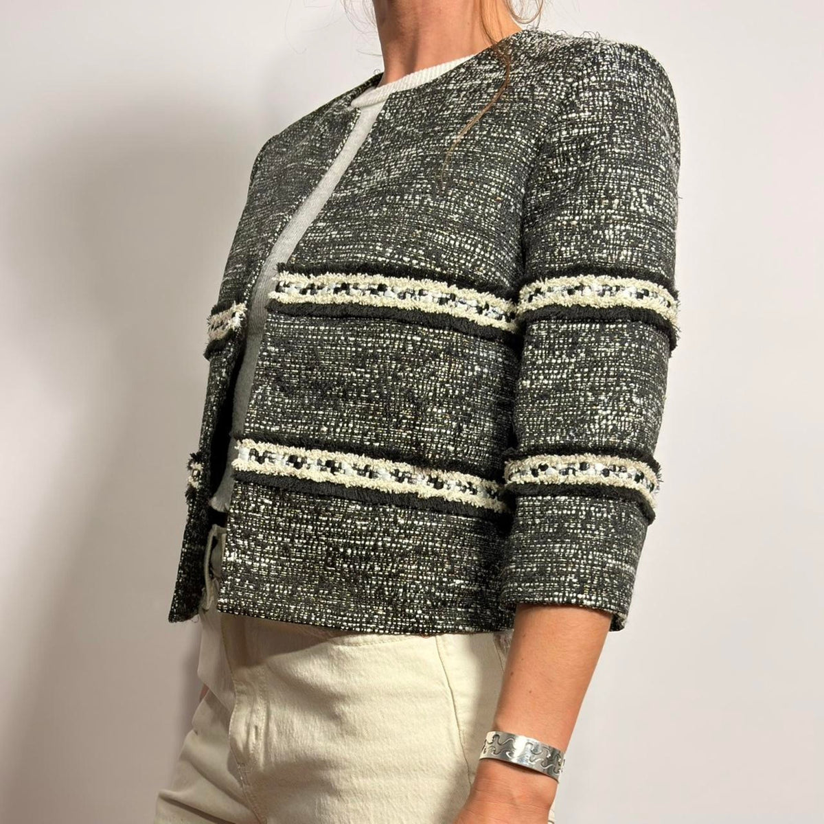 Ellen Tracy Black & White Tweed Jacket - Size 6 (Fits Small)