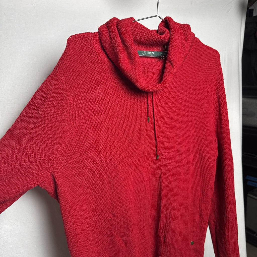 Lauren Ralph Lauren Pullover Sweater Women 1X Red Knit Cowl Neck Long Sleeve