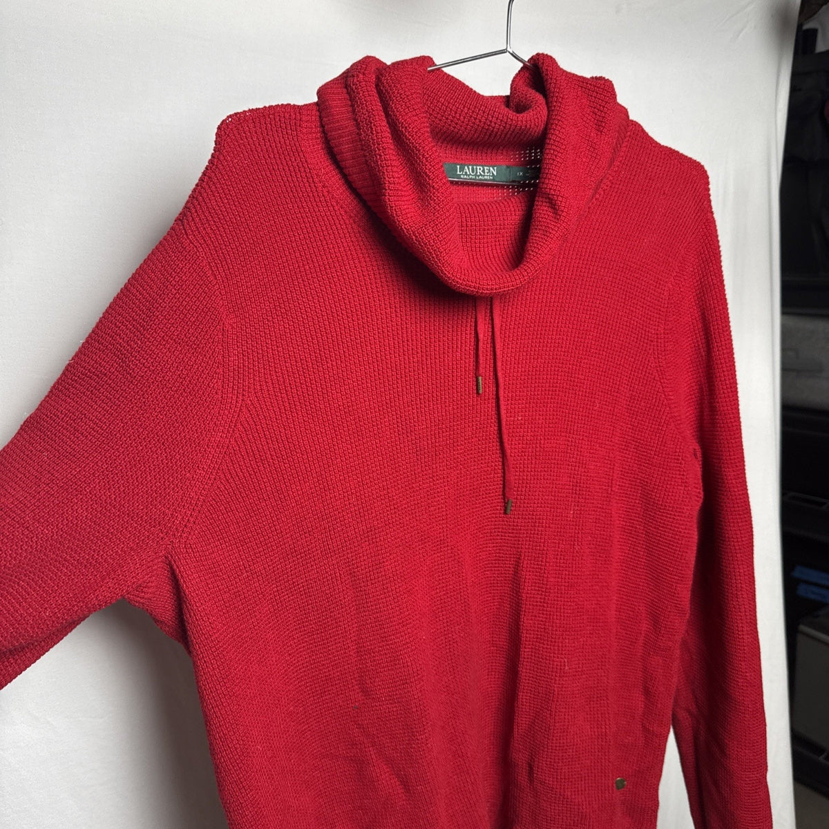 Lauren Ralph Lauren Pullover Sweater Women 1X Red Knit Cowl Neck Long Sleeve