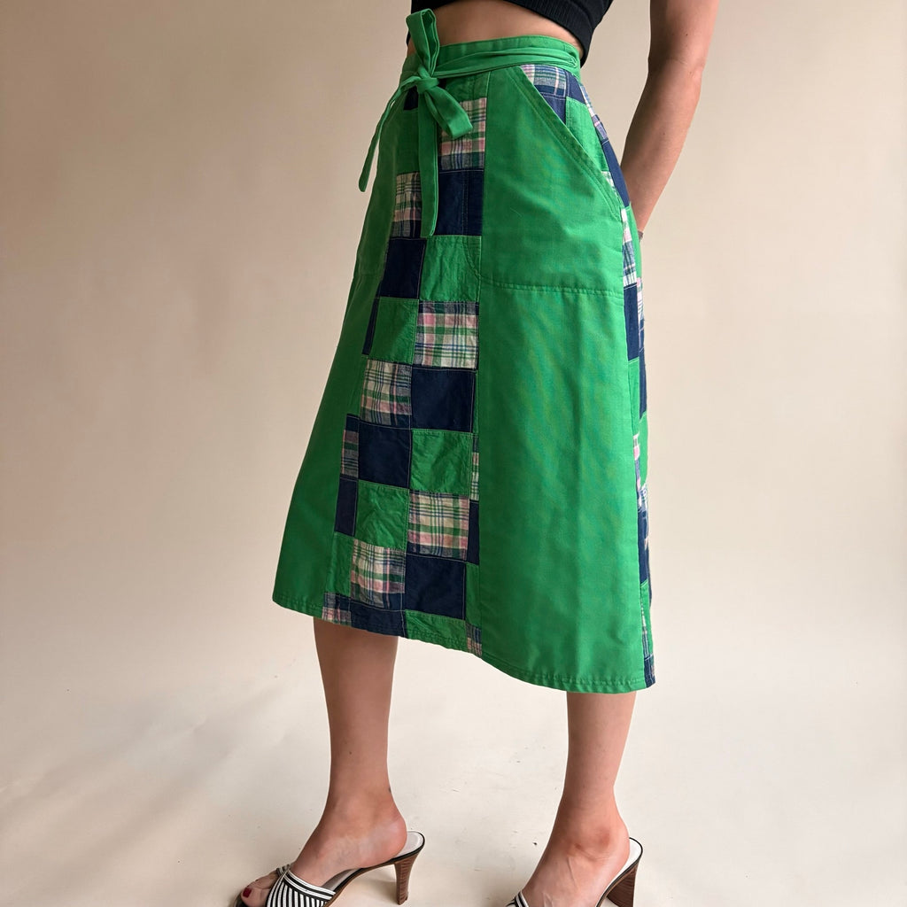 Bay Country Classics Green & Navy Patchwork Wrap Skirt - Reversible, One Size