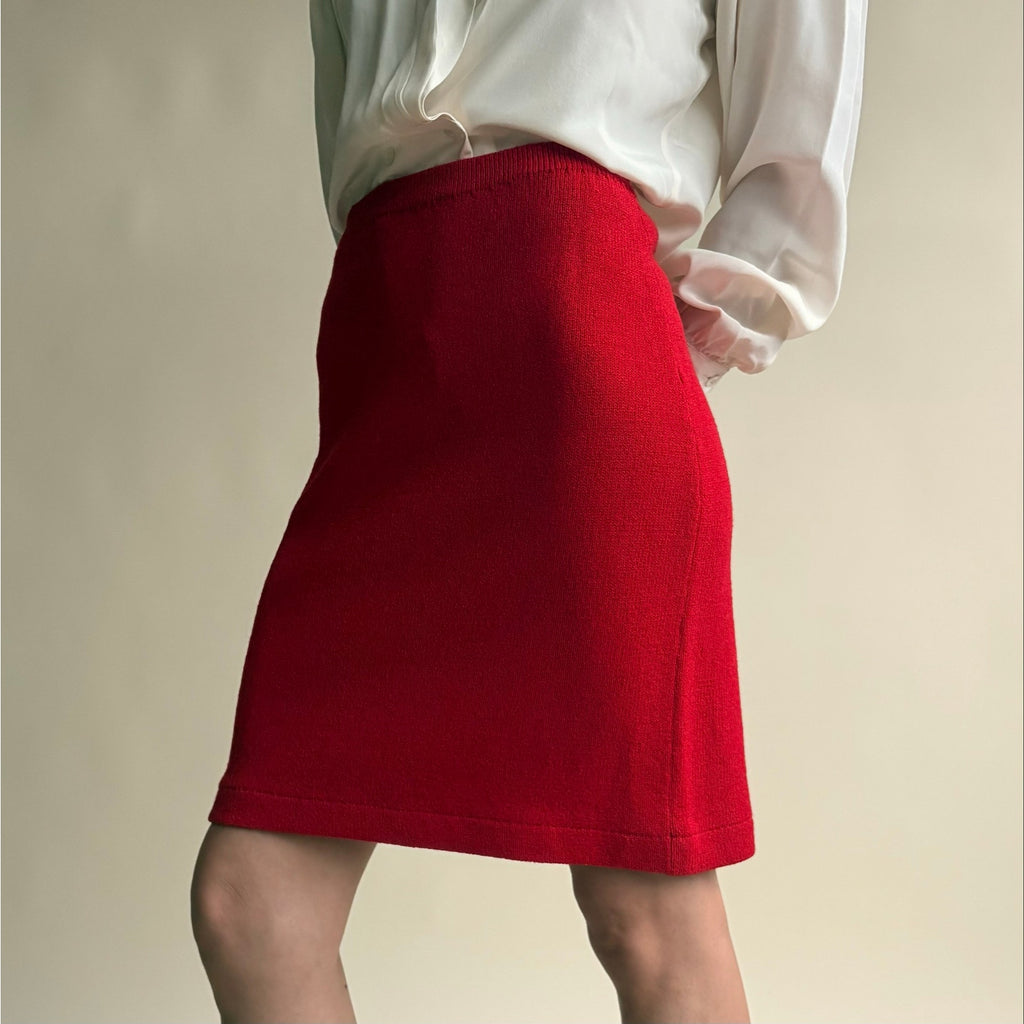 Red A-Line Knit Skirt - St. John by Marie Gray Style, Fits Small