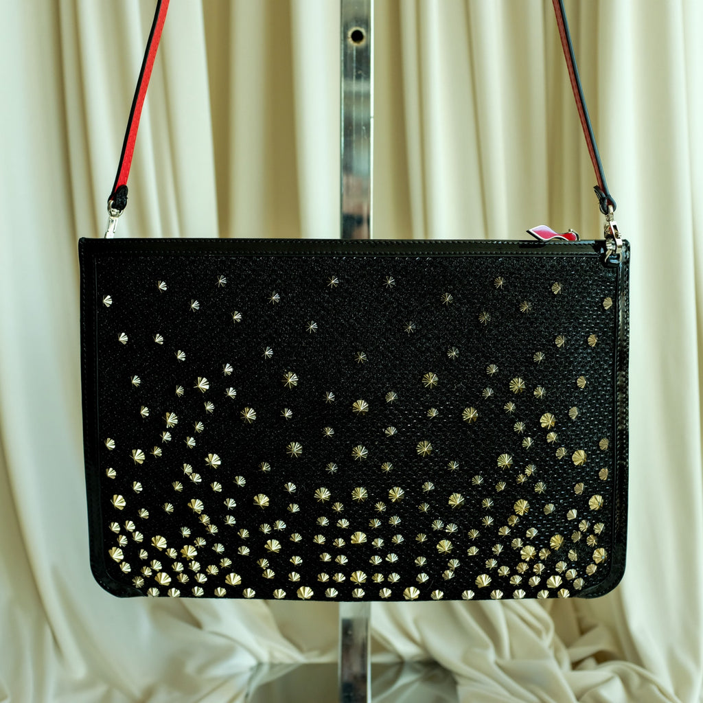 Christian Louboutin Spikes PVC Clutch - Black, Gold Studs, Crossbody