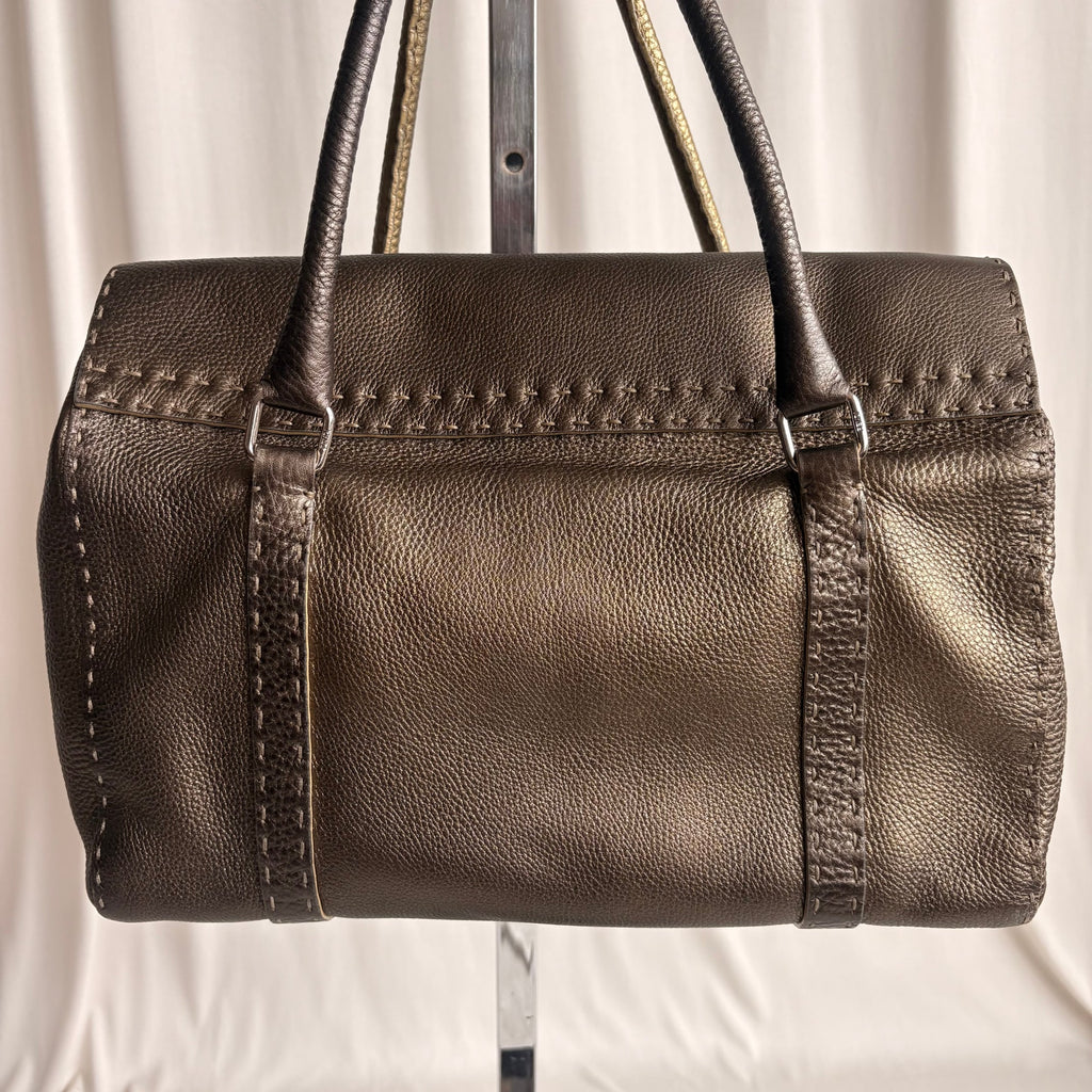 Fendi Selleria "Linda" Metallic Bronze/Pewter Leather Bag - 2006 Collection