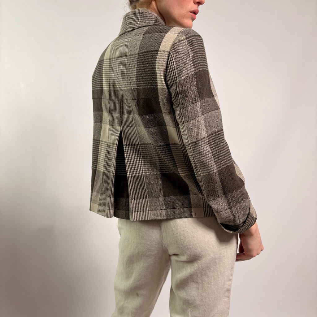 Tahari Brown & Beige Plaid Cropped Jacket - NWT, Size 4