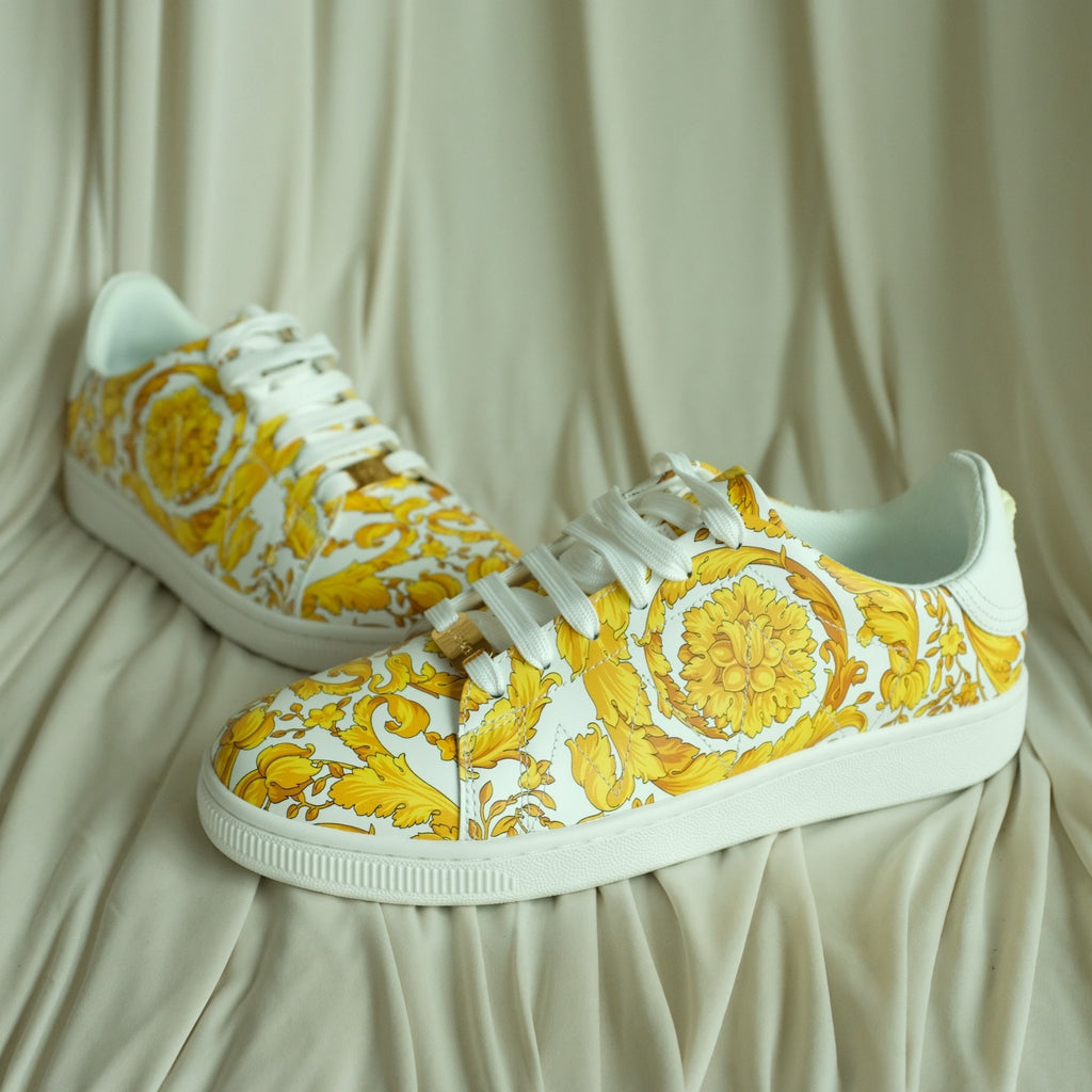 Versace Vitello Stampa Barocco White Leather Sneakers Unisex EU40 Medusa