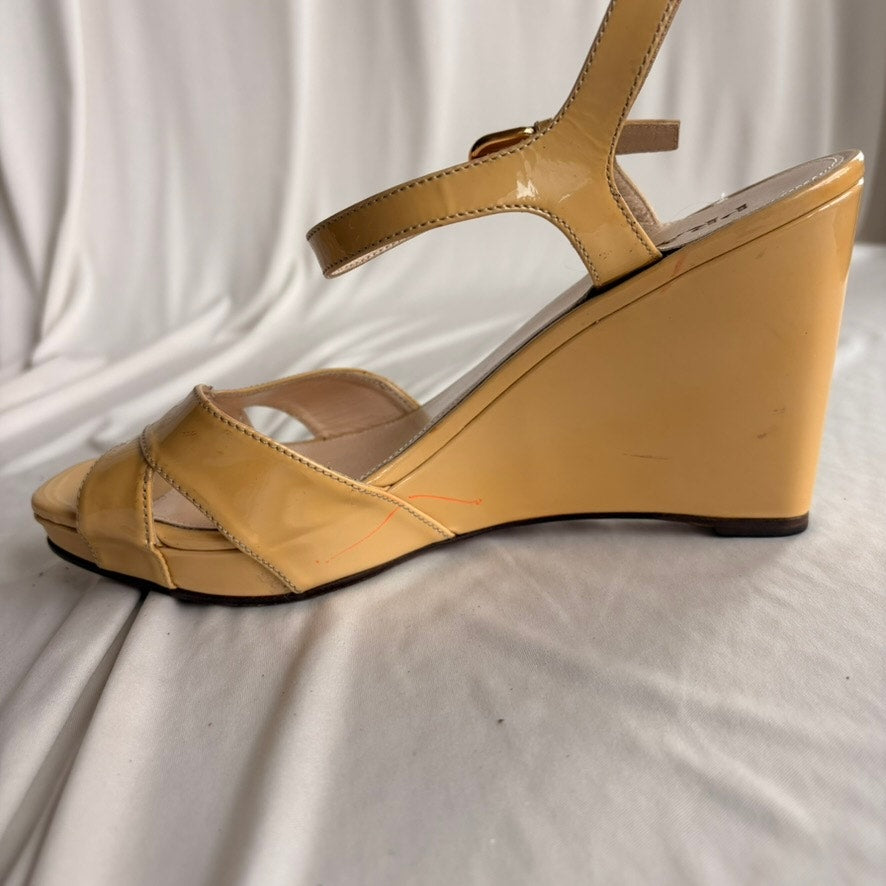 Vintage Prada Butter Yellow Patent Leather Wedge Sandals - Y2K, EU 39.5/US 9.5