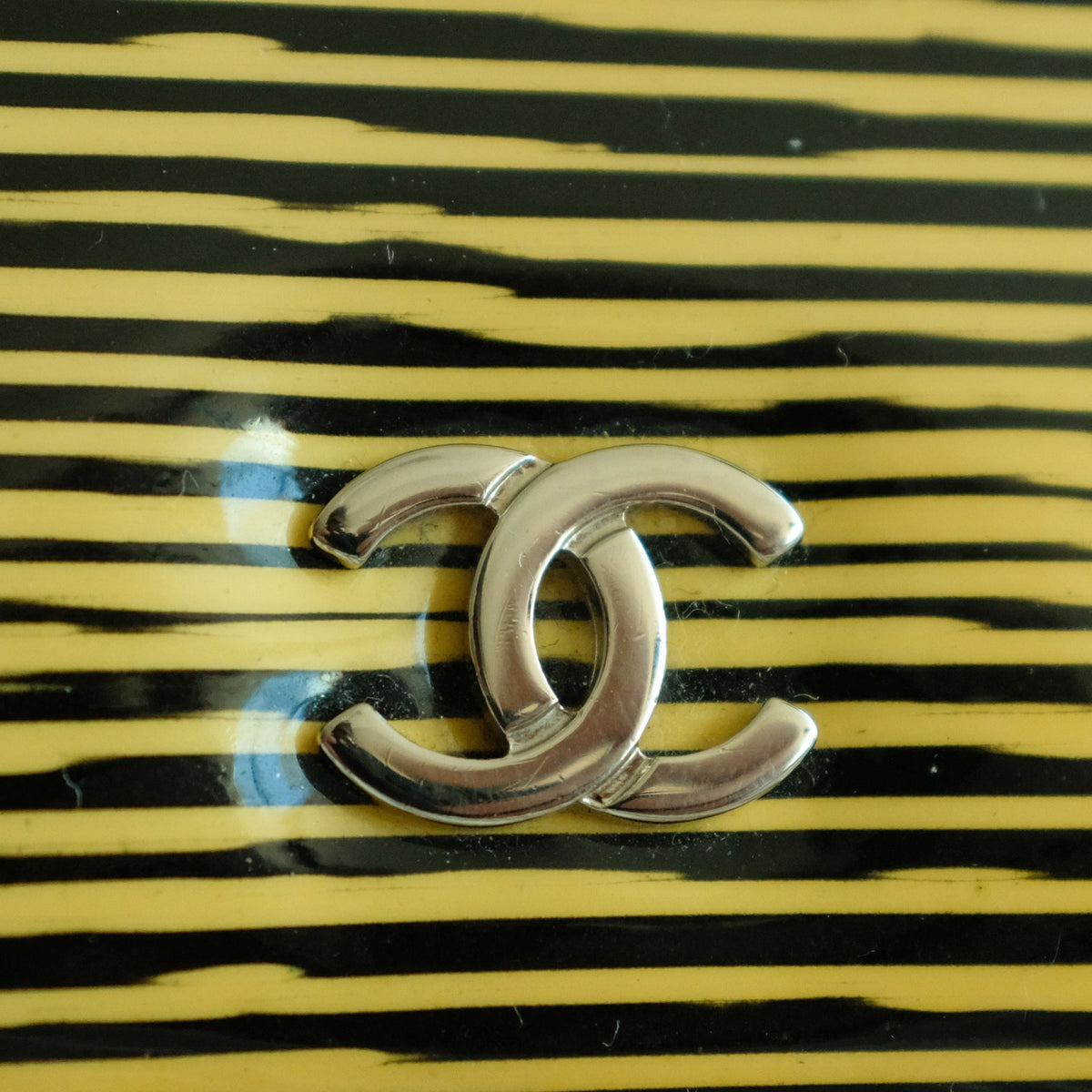 Chanel Patent Leather Striped Long Wallet - Black & Yellow