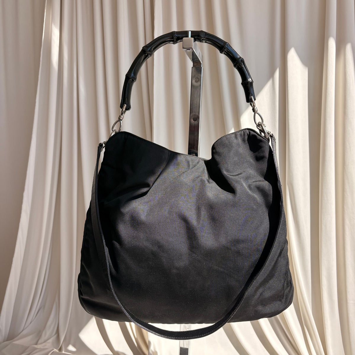 Gucci Bamboo Hobo Bag - Black Nylon, Leather, Tom Ford Era