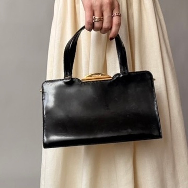 Vintage Valentino 80s Black Patent Leather Bag w/ Gold Clasp