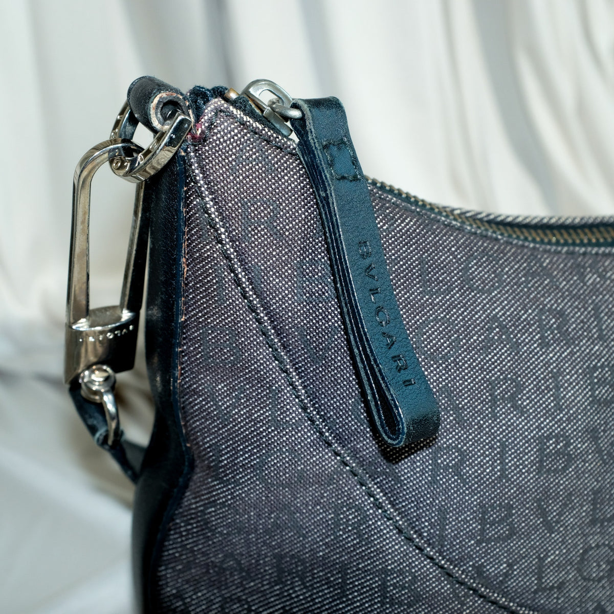 Bvlgari Monogram Canvas Pochette - Grey/Black Denim, Leather Trim