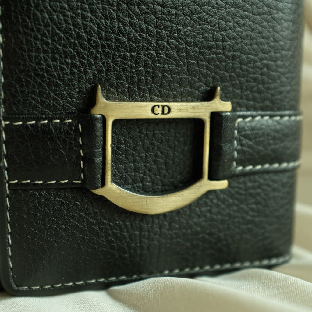 Christian Dior Leather Trifold Wallet - Black, Gold Hardware