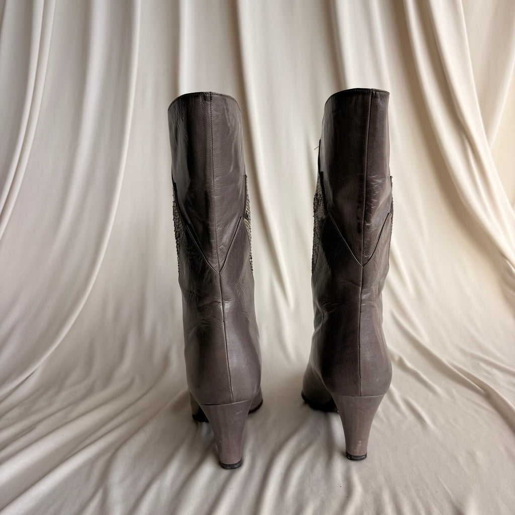 Bruno Magli Color-Block Mid-Calf Boots -  Grey & Snakeskin, EU 36