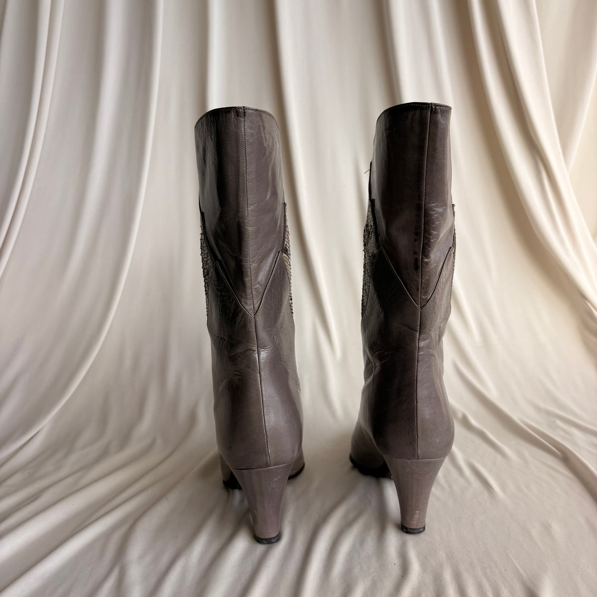 Bruno Magli Color-Block Mid-Calf Boots -  Grey & Snakeskin, EU 36