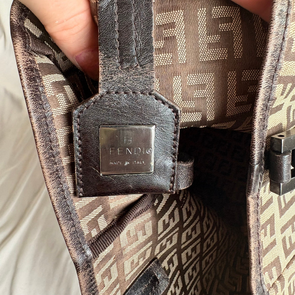 Vintage Fendi Zucchino Canvas Roll Tote w/ Baby Pouch - Tan & Brown